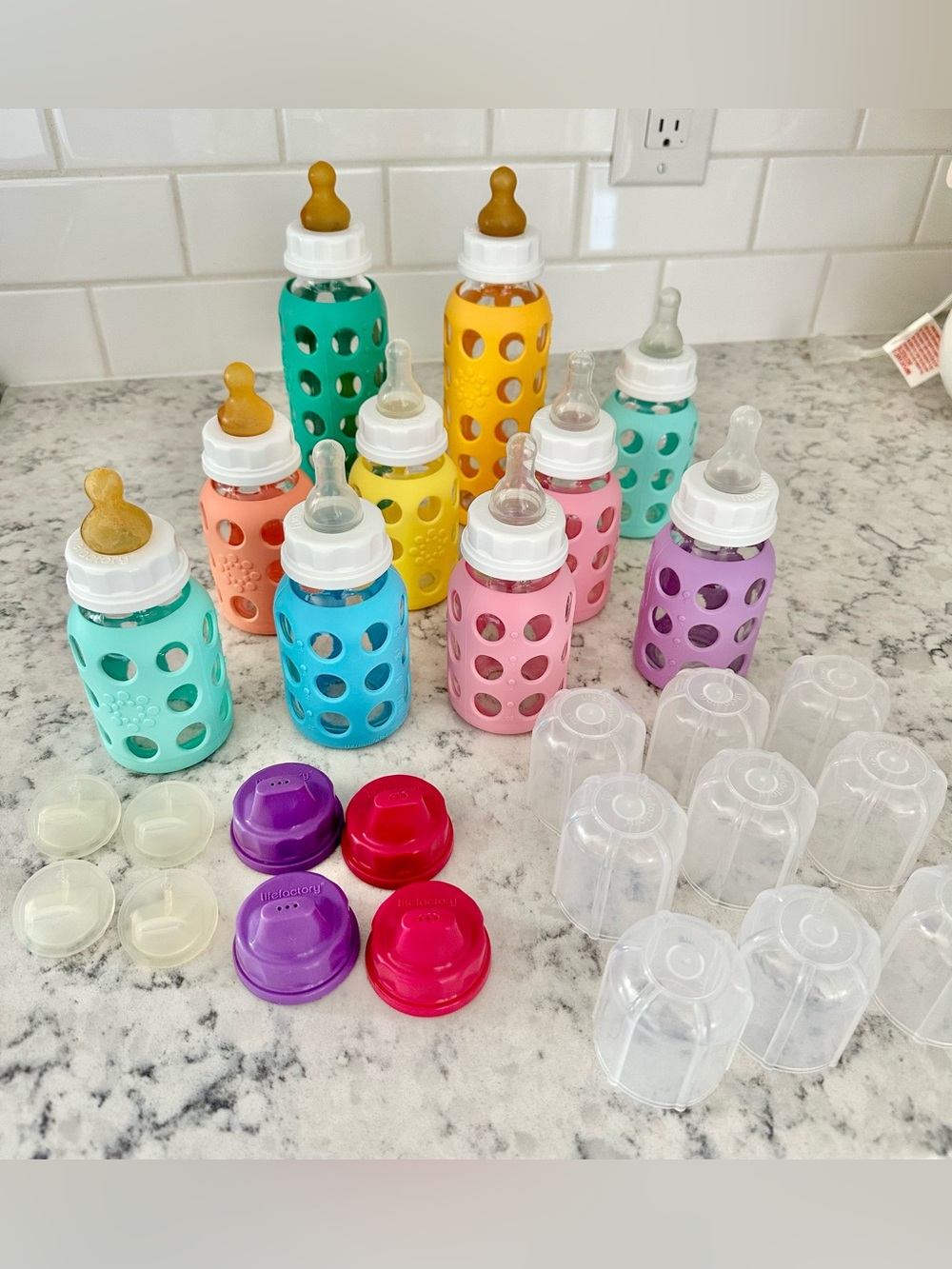 Life Factory Set of Glass Baby Bottles with Silicone Sleeves.